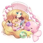  1girl aqua_eyes big_hair blonde_hair bouquet bust cattleya_(pokemon) elite_four flower gothita heart long_hair munna pokemoa pokemon pokemon_(creature) pokemon_(game) pokemon_bw pokemon_bw2 sleeping smile solosis star very_long_hair wavy_hair 