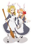  2girls alternate_costume animal_ears blonde_hair bow broom brown_eyes enmaided gekkan_shoujo_nozaki-kun hair_bow ikemiya maid maid_headdress multiple_girls open_mouth orange_hair pantyhose rabbit_ears sakura_chiyo seo_yuzuki smile violet_eyes white_legwear 