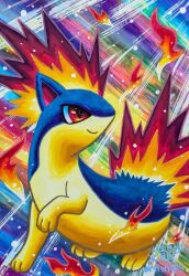  animal_focus closed_mouth enryuu_(pixiv3483358) fiery_tail fire full_body no_humans pokemon pokemon_(creature) pokemon_focus quilava red_eyes smile tail 