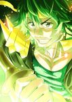  1boy green_hair grin headband jewelry kill_la_kill male necklace sanageyama_uzu shinai smile solo sword weapon yakata_(artist) 