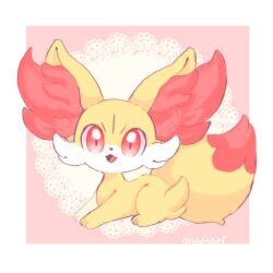  absurdres animal_focus artist_name fang fennekin fox highres maaari_pkmn no_humans open_mouth orange_eyes pokemon pokemon_(creature) pokemon_focus smile solo 