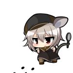  1girl alternate_costume animal_ears chibi dowsing_rod hat magnifying_glass mouse_ears mouse_tail nazrin open_mouth red_eyes short_hair silver_hair simple_background solo tail touhou twumi white_background 