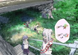  6+girls absurdres black_hair blonde_hair blue_hair breasts bungo_yayoi covered_eyes crab_claw double_bun eyepatch green_hair hair_bun hair_ornament hair_over_one_eye hair_stick hat heaven_burns_red highres horns kanzaki_adelheid kurumiru0000 large_breasts long_hair medium_hair multiple_girls one_eye_covered outdoors pink_hair ponytail puffy_short_sleeves puffy_sleeves red_eyes sakuraba_seira satsuki_mari short_sleeves team_31c_(heaven_burns_red) tenne_miko twintails veil very_long_hair white_hair witch_hat yamawaki_bon_ivar 