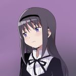  1girl akemi_homura black_hair bust hairband long_hair mahou_shoujo_madoka_magica purple_background solo violet_eyes yoplait 