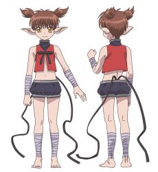  2boys :3 anime_coloring back bandaged_arm bandaged_leg bandages barefoot black_ribbon blue_shorts brown_hair clenched_hands closed_mouth collared_shirt from_behind full_body hand_up ishino_satoshi looking_at_viewer multiple_boys multiple_views official_art open_hand outstretched_arm pointy_ears red_shirt ribbon shirt short_hair short_shorts short_twintails shorts simple_background sleeveless sleeveless_shirt smile standing tart_(tokyo_mew_mew) tokyo_mew_mew tokyo_mew_mew_new transparent_background twintails yellow_eyes 