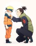  2boys black_hair blonde_hair bruise closed_eyes forehead_protector injury multiple_boys naruto oba-min scar tears umino_iruka uzumaki_naruto 