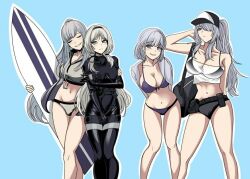 ak-12_(girls_frontline) ak-15_(girls_frontline) an-94_(girls_frontline) defy_(girls_frontline) girls_frontline long_hair multiple_girls rpk-16_(girls&amp;#039;_frontline) rpk-16_(girls_frontline) short_hair surfboard