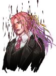  diavolo formal highres jojo_no_kimyou_na_bouken lipstick long_hair makeup musezuisha necktie pink_hair ponytail suit yellow_eyes 