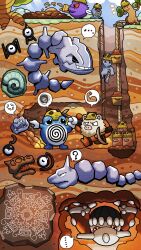  ... ? anger_vein animal_skull blue_sky bucket closed_eyes closed_mouth clouds commentary_request crossed_arms day digging dugtrio fossil gengar geodude heatran helix_fossil helmet highres holding holding_bucket holding_pickaxe ladder lamp machop mining miyagawa_(maxggguys) no_humans nostrils notice_lines one-eyed one_eye_closed onix open_mouth pickaxe plant_roots poke_ball_symbol pokemon pokemon_(creature) pokemon_focus poliwag poliwhirl primeape rocky_helmet_(pokemon) scowl sky sleeping smile soil speech_bubble spoken_anger_vein spoken_ellipsis spoken_question_mark spoken_squiggle squiggle steelix sudowoodo tree underground unown unown_? unown_a unown_d unown_n yellow_helmet 