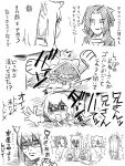  2boys 5girls ;3 against_wall ahoge animal_ears animal_hood blazblue cape cat_ears cat_hood cat_tail chibi comic depressed drooling glasses hood jin_(mugenjin) jin_kisaragi kagura_mutsuki kokonoe lambda-11 makoto_nanaya monochrome multiple_boys multiple_girls noel_vermillion tail taokaka translation_request 