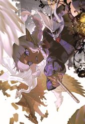  1boy androgynous braid braided_ponytail clenched_teeth dark-skinned_male dark_elf dark_skin dragon dungeon_meshi elf flute gapamopa highres holding holding_flute holding_instrument instrument laios_touden long_hair long_sleeves male_focus neck_ruff pointy_ears puff_and_slash_sleeves puffy_sleeves sidelocks single_braid solo symbol-shaped_pupils teeth thistle_(dungeon_meshi) violet_eyes wavy_hair white_hair wyvern 