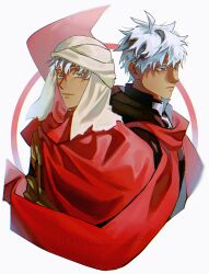  1boy absurdres archer_(fate) armor cloak code3755 dark-skinned_male dark_skin fate/stay_night fate_(series) grey_eyes highres male_focus red_scarf scarf solo spiky_hair white_hair 