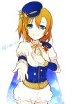  1girl blue_eyes chisumi earrings hand_on_own_chest hat jewelry kousaka_honoka looking_at_viewer love_live!_school_idol_project orange_hair reaching_out solo tagme twitter_username 