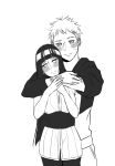  1boy 1girl black_hair blush couple hetero hyuuga_hinata kinonenosiitake long_hair monochrome naruto naruto:_the_last short_hair sketch uzumaki_naruto 