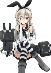  1girl alternate_color anchor_hair_ornament black_hairband black_neckerchief black_panties black_sailor_collar black_skirt blonde_hair crop_top crossed_legs elbow_gloves gloves grey_eyes hair_ornament hairband highleg highleg_panties invisible_chair kakizaki_(chou_neji) kantai_collection long_hair microskirt miniskirt neckerchief panties pleated_skirt rensouhou-chan sailor_collar shimakaze_(kancolle) shirt sitting skirt sleeveless sleeveless_shirt striped_clothes striped_thighhighs thigh-highs underwear white_gloves 