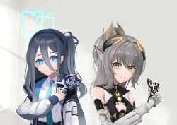  aris_(blue_archive) black_hair blue_archive blue_eyes blue_halo blue_necktie bodysuit collared_shirt crossover grey_hair hair_between_eyes hair_ornament halo jacket kamen_rider kamen_rider_geats_(series) long_bangs long_hair mechanical_arms nanami:_pulse_(pgr) nanami_(pgr) necktie ponytail punishing:_gray_raven rectangular_halo roanreal shirt side_ponytail sidelocks tagme very_long_hair white_shirt wing_hair_ornament yellow_eyes 