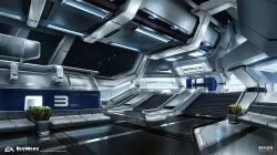  ben_lo bush door english_text highres holographic_interface indoors mass_effect_(series) no_humans painterly plant potted_plant scenery science_fiction sky space spacecraft_interior stairs star_(sky) starry_sky 