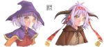  1girl borrowed_character bust cape capelet cecilia_(acerailgun) eudetenis hair_ribbon hairband hat heterochromia horns original parted_lips ribbon simple_background solo twintails variations white_background white_hair witch witch_hat yellow_eyes 
