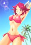  arms_up bikini cure_southern_cross grin happinesscharge_precure! highres one_eye_closed pink_hair precure red_eyes short_hair smile swimsuit zwei_(santanawamuujojo) 