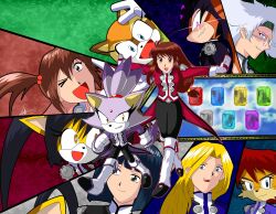  6+girls absurdres animal_ears animal_nose black_eyes black_hair black_headband black_jacket black_pants blaze_the_cat blonde_hair blue_eyes blue_jacket blunt_bangs blush boots brown_eyes brown_fur brown_hair cat_ears cat_girl cat_tail chipmunk chipmunk_girl coattails coquelicot_(sakura_taisen) crack cracked_glass crossover echidna_(animal) erica_fontaine eyelashes eyeliner forehead_jewel furry furry_female gem glasses gloves glowing glowing_eyes glycine_bleumer green_hairband hair_tie hairband headband highres honey_the_cat jacket kitaooji_hanabi lobelia_carlini long_eyelashes long_hair looking_at_viewer looking_to_the_side low-tied_long_hair makeup marine_the_raccoon multicolored_hair multiple_girls one_eye_closed open_mouth orange_fur outstretched_arms pants pink_jacket purple_fur purple_jacket raccoon_ears raccoon_girl raccoon_nose red_gemstone red_hair red_jacket sakura_taisen sakura_taisen_iii sally_acorn shade_the_echidna shinzankuro smile smirk sol_emerald sonic_(series) sonic_chronicles:_the_dark_brotherhood sonic_rush sonic_rush_adventure sonic_the_fighters sonic_the_hedgehog_(archie_comics) sonic_the_hedgehog_(classic) sparkling_eyes squirrel tail topknot twintails two-tone_fur two-tone_hair two-tone_tail v violet_eyes white_boots white_eyes white_gloves white_hair yellow_eyes yellow_fur 