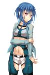  1girl alpha_(acerailgun) blue_hair borrowed_character cowboy_shot doll_joints fi-san flat_chest hand_on_own_arm long_hair long_sleeves navel original pink_eyes robot_girl simple_background solo transparent_background 