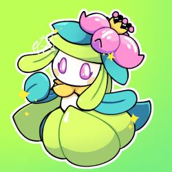  alternate_color blush_stickers chibi crown flower green_background lilligant monster_girl no_mouth pink_eyes pink_flower plant_girl pokemon shiny_pokemon simple_background sparkle star_(symbol) supersoursoda 