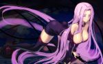  1girl all_fours bare_shoulders black_legwear boots breasts coffee_cat collar dress fate_(series) large_breasts long_hair purple_hair rider sketch solo strapless_dress thigh-highs thigh_boots very_long_hair violet_eyes 
