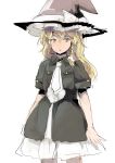  1girl adapted_costume black_dress blonde_hair braid dress hat kirisame_marisa looking_at_viewer military military_uniform necktie puffy_short_sleeves puffy_sleeves short_sleeves single_braid sinzan sketch solo touhou uniform witch_hat yellow_eyes 