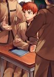  1boy brown_eyes desk emiya_shirou fate/stay_night fate_(series) naoko_(juvenile) notebook orange_hair redhead school_uniform 