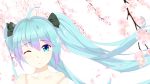  1girl bust hatsune_miku highres long_hair looking_at_viewer one_eye_closed patryzark smile solo vocaloid 