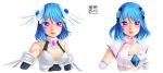  1girl alpha_(acerailgun) bare_shoulders blue_hair borrowed_character bust elbow_gloves eudetenis gloves original pink_eyes robot_girl simple_background small_breasts smile solo variations white_background 