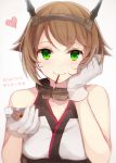  brown_hair gloves green_eyes hairband heart hiiragisouren kantai_collection mutsu_(kantai_collection) pocky pocky_day short_hair smile 