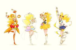  alternate_form blonde_hair boots bow commentary_request cure_honey cure_honey_(coconut_samba) cure_honey_(innocent_form) cure_honey_(popcorn_cheer) hair_bow happinesscharge_precure! highres hirogaru_sky!_precure inukai_komugi inukai_komugi_(dog) knee_boots knee_up long_hair multicolored_skirt nekoyashiki_yuki nekoyashiki_yuki_(cat) oomori_yuuko orange_boots ponytail precure skirt toyama_daifuku toyama_daifuku_(rabbit) twintails white_boots wonderful_precure! yellow_eyes yellow_skirt yuu13 yuunagi_tsubasa yuunagi_tsubasa_(bird) 
