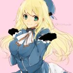  atago_(kantai_collection) beret blonde_hair blue_eyes gloves hat hita_(hitapita) kantai_collection long_hair sketch smile uniform 