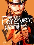  1boy blonde_hair blue_eyes character_name copyright_name forehead_protector grin looking_at_viewer naruto orange_background short_hair smile solo thumbs_up uzumaki_naruto zifletts 