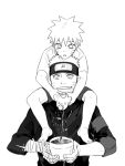  2boys age_comparison bandages barefoot child dual_persona forehead_protector monochrome multiple_boys naruto older plant potted_plant short_hair shorts smile uzumaki_naruto younger 