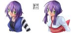  1girl borrowed_character breasts bust eudetenis green_eyes isabelle_(acerailgun) japanese_clothes kimono long_hair original purple_hair simple_background smile solo striped_sleeves variations white_background 