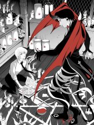  63roku63 black_hair blood book candle chrollo_lucilfer collared_shirt demon_boy demon_horns demon_tail demon_wings eyeball flower highres horns hunter_x_hunter kurapika shirt tail wings 