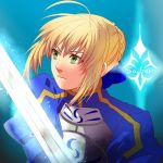  1girl ahoge almightyx124 blonde_hair excalibur fate/stay_night fate_(series) green_eyes saber solo sword weapon 
