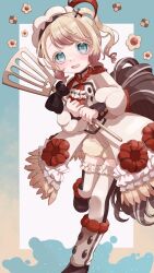  1girl black_bow black_bowtie blonde_hair blue_eyes blush boots bow bowtie dress flower_ornament frilled_dress frilled_thighhighs frills hat highres magical_girl mahou_shoujo_ikusei_keikaku mahou_shoujo_ikusei_keikaku_restart pechika_(mahoiku) qoo_1025 short_hair thigh-highs white_thighhighs 