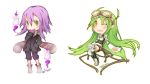  2012 2girls ;d blush boots borrowed_character candle chibi detached_sleeves full_body ghost goggles goggles_on_head green_eyes green_hair isabelle_(acerailgun) long_hair multiple_girls one_eye_closed open_mouth original pointy_ears purple_hair rynn_(acerailgun) scarf signature simple_background smile striped striped_scarf thigh-highs thigh_boots transparent transparent_background very_long_hair watermelan yellow_eyes 