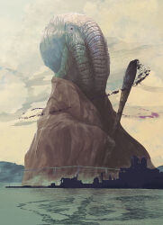  calligraphy_brush_(medium) city cloak day factory giant holding holding_paintbrush monster original outdoors paintbrush toy(e) water 