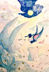  alternate_color bird closed_eyes commentary_request eevee full_moon honchkrow mint_nappa moon night no_humans painting_(medium) pokemon pokemon_(creature) shiny_pokemon smile star_(symbol) traditional_media tree watercolor_(medium) 