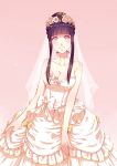  1girl bare_shoulders blue_hair bow breasts bridal_veil bride cleavage dress flower hair_flower hair_ornament haneru highres hyuuga_hinata lavender_eyes long_hair naruto solo veil wedding_dress 