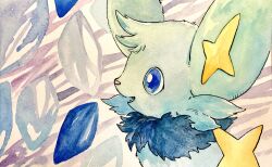  animal_focus blue_eyes bright_pupils commentary_request crystal highres mint_nappa no_humans open_mouth painting_(medium) pokemon pokemon_(creature) shinx solo traditional_media watercolor_(medium) white_pupils 
