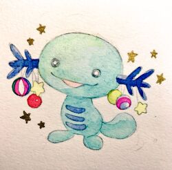  bright_pupils commentary_request full_body highres mint_nappa no_humans open_mouth painting_(medium) paper_texture pokemon pokemon_(creature) solo star_(symbol) traditional_media watercolor_(medium) white_pupils wooper 