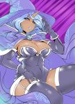  1girl blue_hair breasts cape dark_skin elbow_gloves garter_straps gloves hat highres horn large_breasts maniacpaint my_little_pony my_little_pony_friendship_is_magic personification thick_thighs thigh-highs thighs trixie_lunamoon violet_eyes wizard_hat 