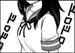  black_hair close-up comic kantai_collection long_hair monochrome otoufu school_uniform serafuku simple_background translation_request ushio_(kantai_collection) 