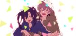  1boy 1girl black_hair closed_eyes couple enomoto_takane grey_hair happy hari_(tottchiya) hetero holding_hands hug hug_from_behind kagerou_project kokonose_haruka long_hair short_hair smile twintails 