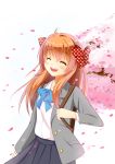  1girl :d ^_^ absurdres blush cherry_blossoms closed_eyes gekkan_shoujo_nozaki-kun highres open_mouth orange_hair sakura_chiyo smile solo 